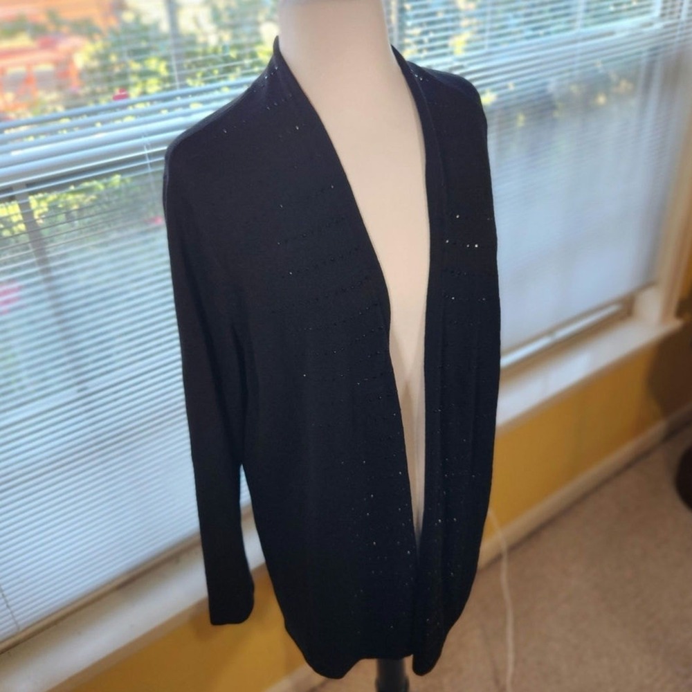 J.Jill Large Petite $98 Embellished Black Viscose Wool Blend Open Cardigan‎